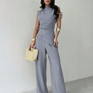 Light Grey Casual Elegant Women's Minimalist Commute Suit Set